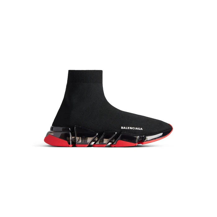 speed-2-0-full-clear-sole-sneaker-in-black-and-red-recycled-polyester-and-elastane Speed 2.0 Full Clear Sole Sneaker in black and red recycled polyester and elastane