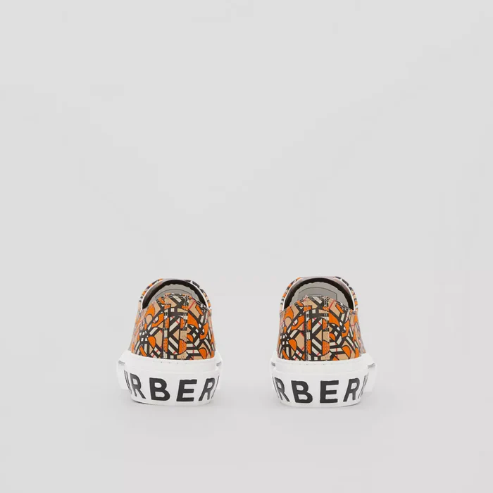 monogram-print-linen-cotton-canvas-sneakers-bright-orange Monogram Print Linen Cotton Canvas Sneakers Bright Orange