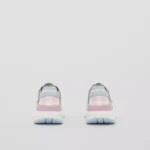 Leather, Suede and Check Nylon Sneakers Pale Grey