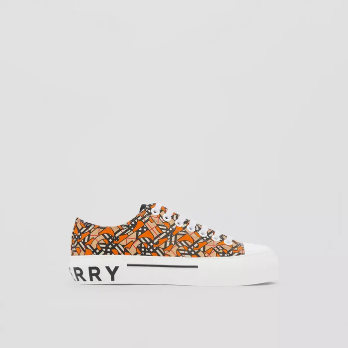 monogram-print-linen-cotton-canvas-sneakers-bright-orange Monogram Print Linen Cotton Canvas Sneakers Bright Orange